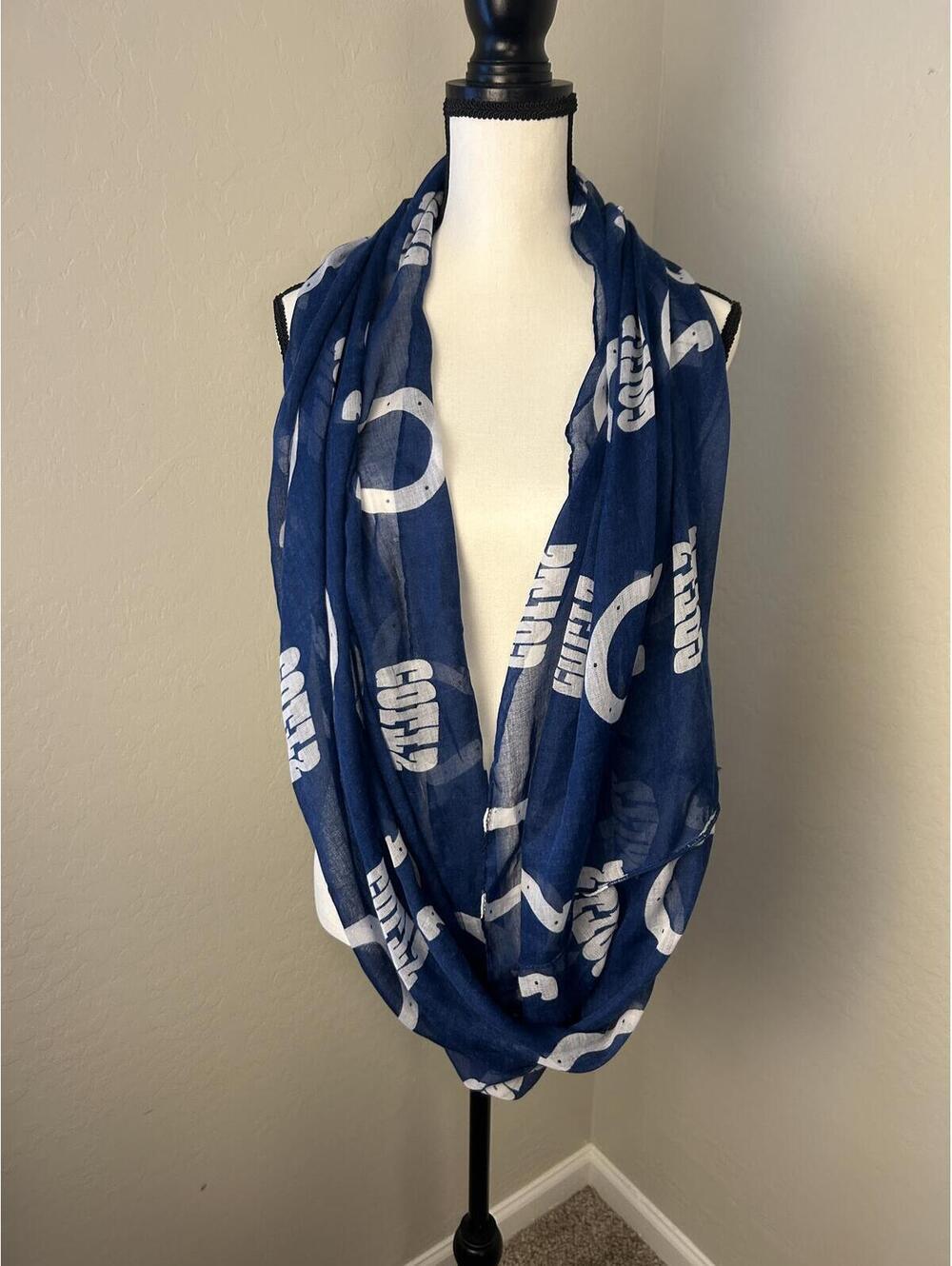 Indianapolis Colts Sheer Infinity Scarf Navy Blue White Horseshoe Print